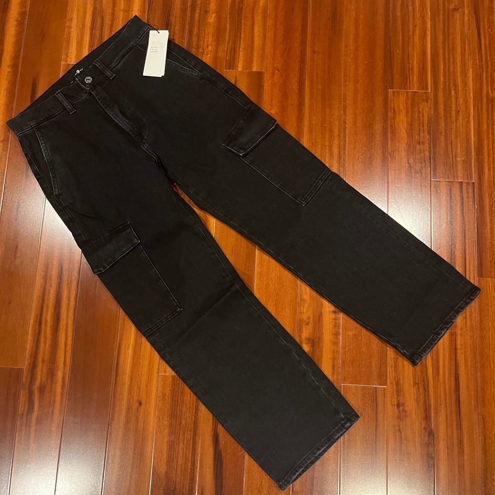 7 For All Mankind Cargo Logan Colide Jeans Denim Washed Black Wide Leg New Sz 26